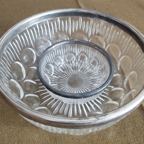 Vintage Crystal Salad Bowl 23cm with Silver Rim like new plus Bonus Small Bowl