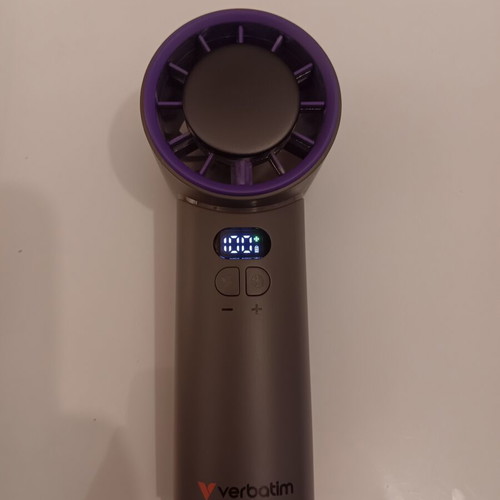 Verbatim Cool 'n' Go Ice Touch handheld fan like new, grey/purple