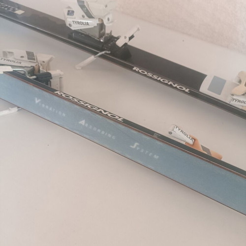 Open Rossignol XP11 V. A. S. Fibrometal ski used with Tyrolia 470 bindings and Kerma countach poles