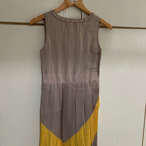 Women's satin dress with pleats like new, size small, gray
