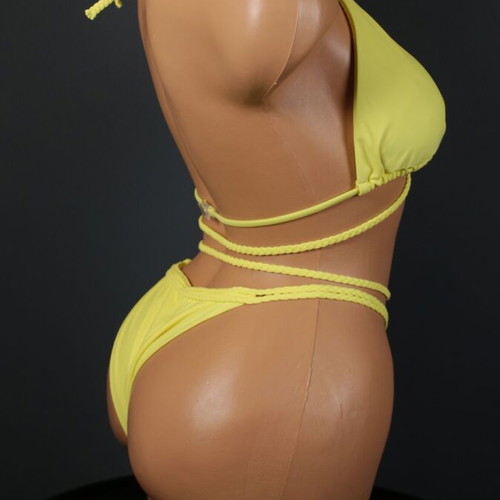 Yellow two-piece bikini with braided cords new