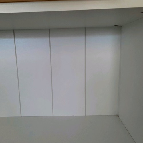 White and walnut bookshelf cabinet