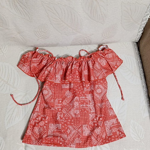 Women's swimwear top with ruffles, new, size S, white and red