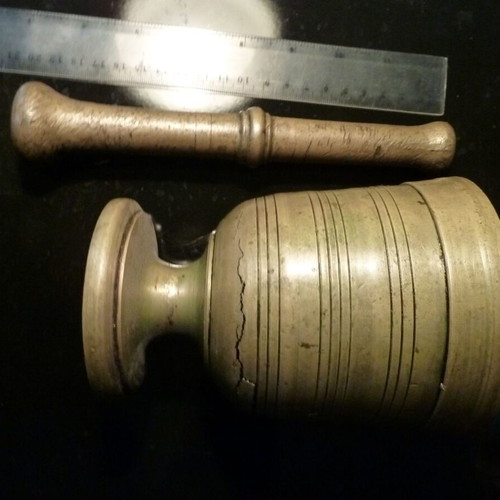 Antique bronze mortar with pestle used