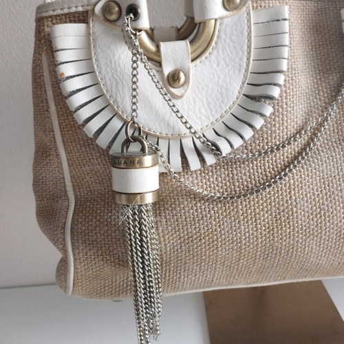 Luana rattan and leather shoulder bag used, beige white