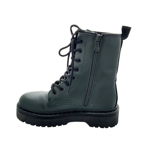 Boots green with laces and side zipper like new, size 38