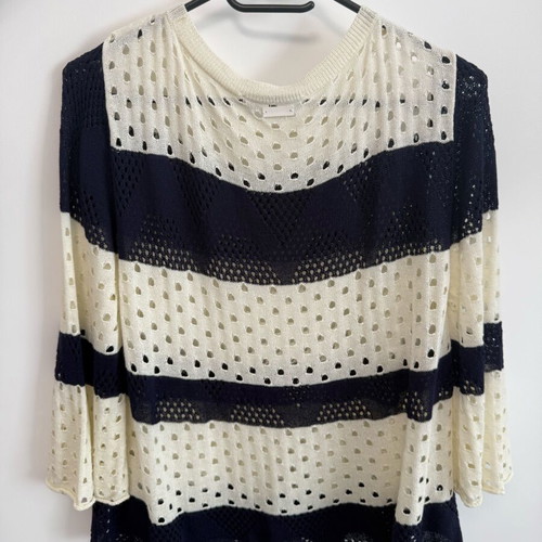 CafèNoir crochet blouse like new, size XL, white and blue