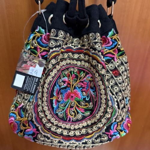 Aria handmade embroidered crossbody bag, black base