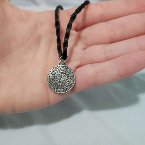 Necklace with Phaistos Disc used, black braided cord