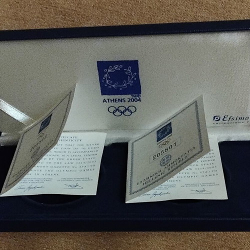 Double silver 10 euro coin case 2004 Olympic Games with certificates