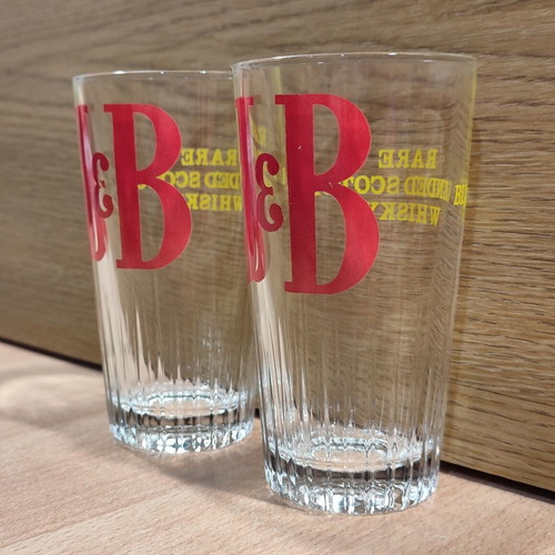 J&B Scotch Whisky set of two old promotional glasses like new