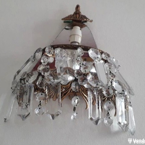 Wall lights set with crystals and mirror used, set of two