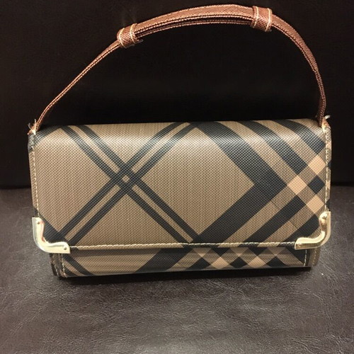 Women’s checked handbag like new, brown faux leather