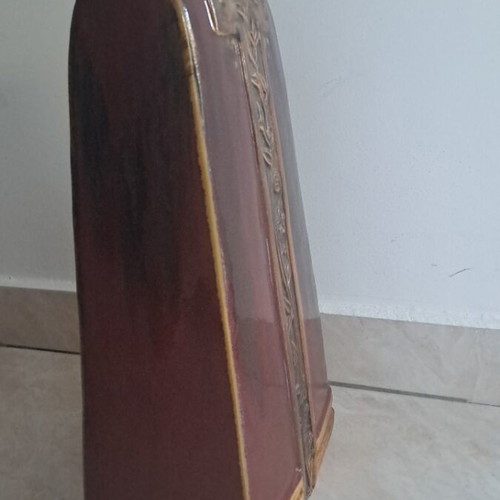 Vintage ceramic vase Art Nouveau style, burgundy with gold details