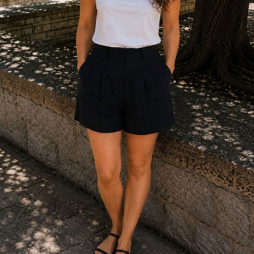 C&A Women's Black Linen Shorts used, size EU40