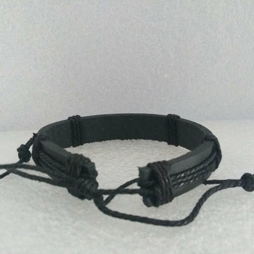 Handmade Leather Bracelet with Metal Cross in Black, like new