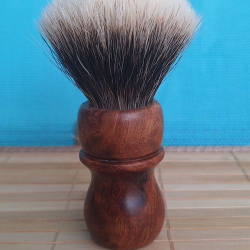Elite Razor Amboyna Burl Shaving Brush like new, handmade USA