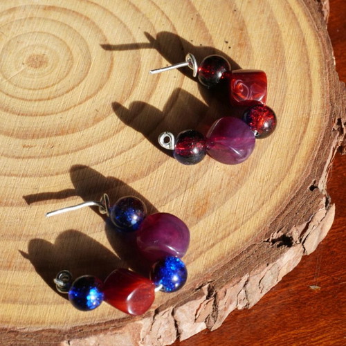 Handmade earrings with beads new, blue and red