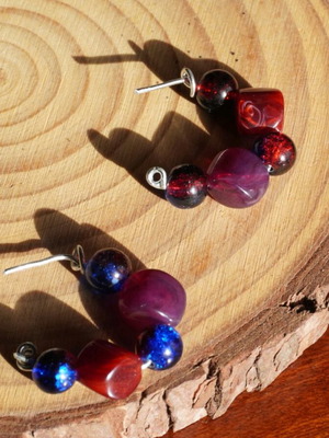 Handmade earrings with beads new, blue and red