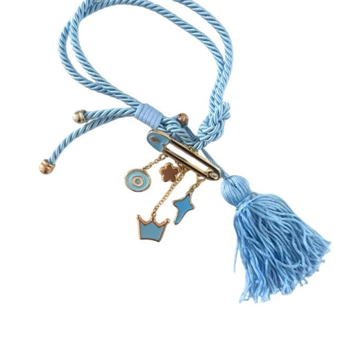 Baby Stroller or Crib Charm Blue with Eye and Crown, new