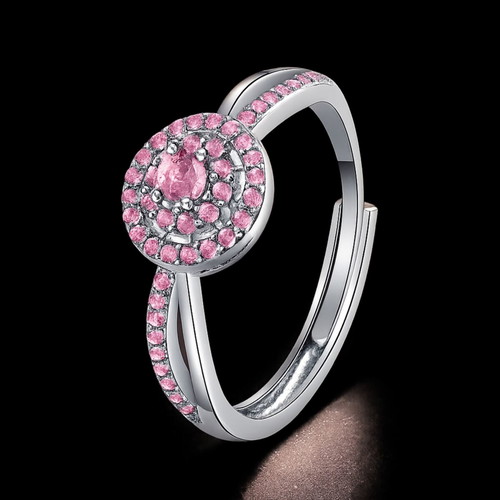 Adjustable Halo Ring with Pink Zirconia Silver New