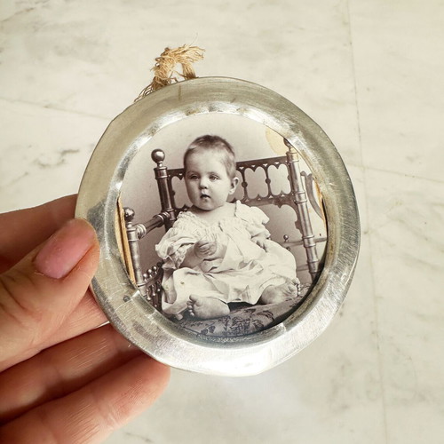 Antique Russian baby photo in silver 900 frame used