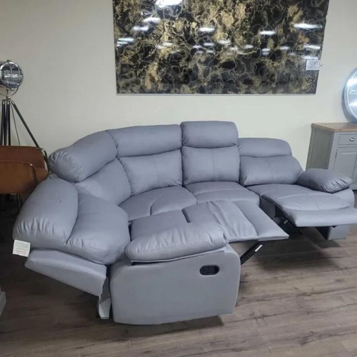 Gray leather corner sofa with manual reclining mechanism new