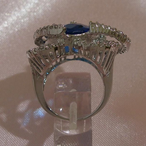 925 Silver Ring with Blue Topaz Colour Crystal New