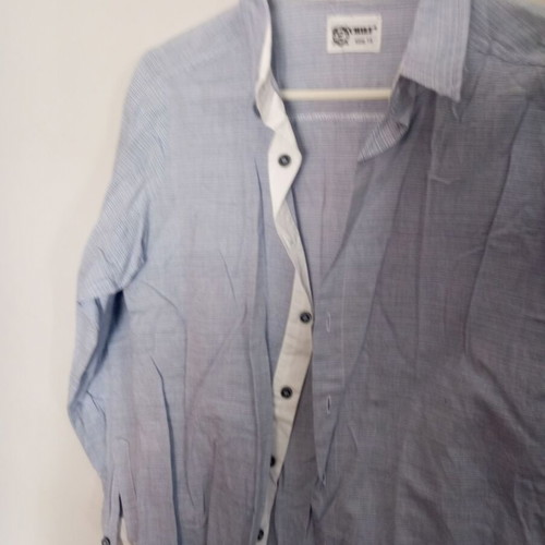 Linen shirt for boys, turquoise with white stripes