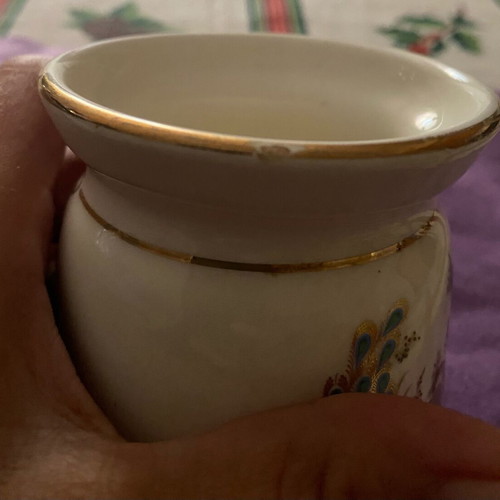 Set of 2 handmade porcelain vases with peacocks and 24K gold used