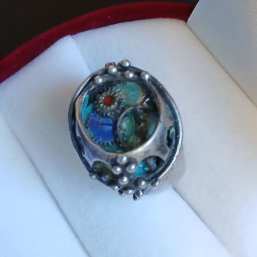 Silver 925 ring with gears and enamel, handmade, like new