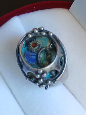Silver 925 ring with gears and enamel, handmade, like new