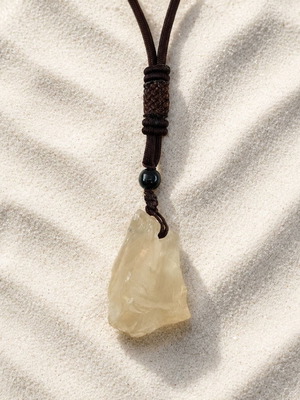 Necklace with cord and raw quartz new, brown and yellow