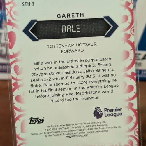 2025-26 Topps Chrome Premier League Gareth Bale Stoppage Time Heartbreaker card like new