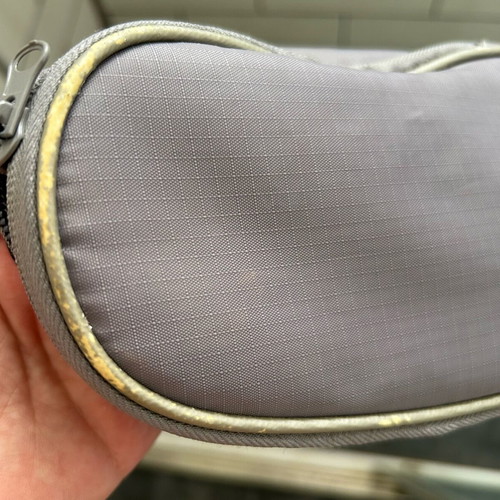 Oysho Fitness toiletry bag used, gray with fluorescent orange pockets