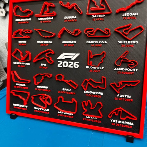 F1 2026 Season Calendar 3D Printed Wall Art new, 25cm x 25cm