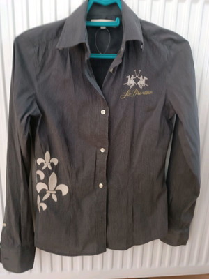 Πουκάμισο La Martina γκρι με ρίγα και κέντημα σε άριστη κατάσταση