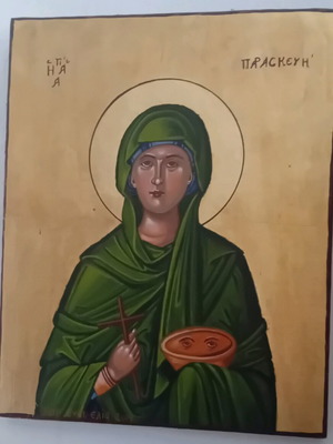 Saint Paraskevi image handmade icon on fabric and wood with gold leaf new