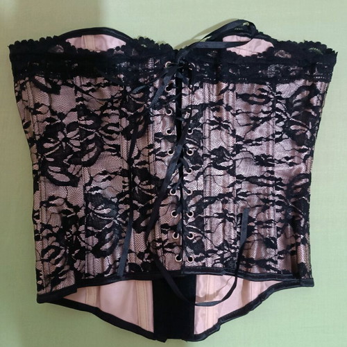Bustier with black lace and beige background like new