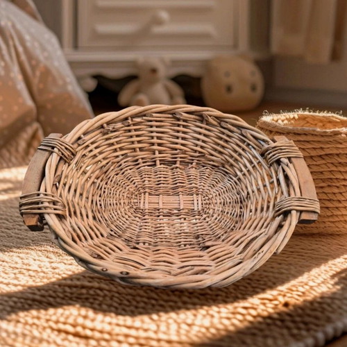Handmade wicker basket with wooden handles like new