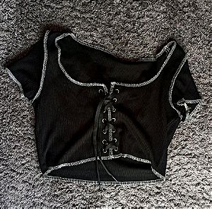 Black crop top with top stitching