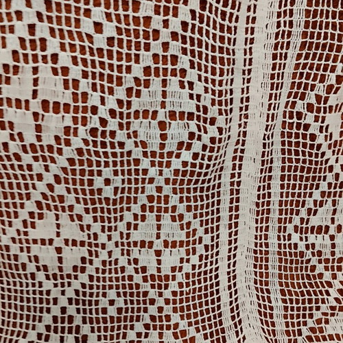 Handmade knitted cotton curtain white with fringes 70x85 cm