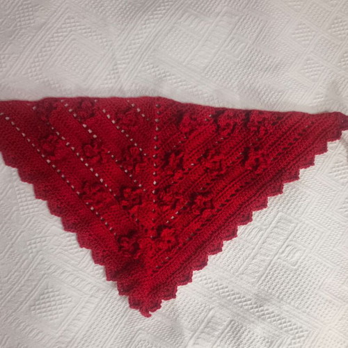 Knitted red bandana handmade like new with flowers
