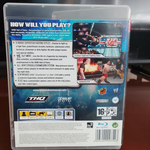 SmackDown vs Raw 2008 PS3 game, like new, with manual