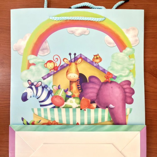 Noah's Ark gift bag with satin ribbon handle