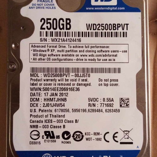 Western Digital Scorpio Blue 250 GB hard drive used