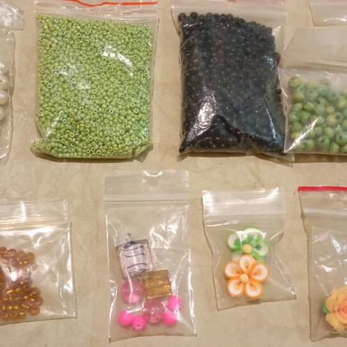 Craft supplies used, beads, ribbons, fimo effect