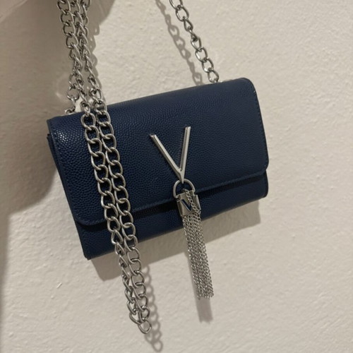 Valentino crossbody bag like new, dark blue with silver chain