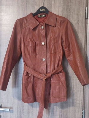 Ioannou leather jacket used, medium size, brick color with belt