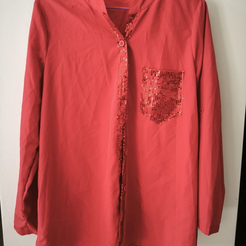 Red women's shirt with sequins new, adjustable sleeves
